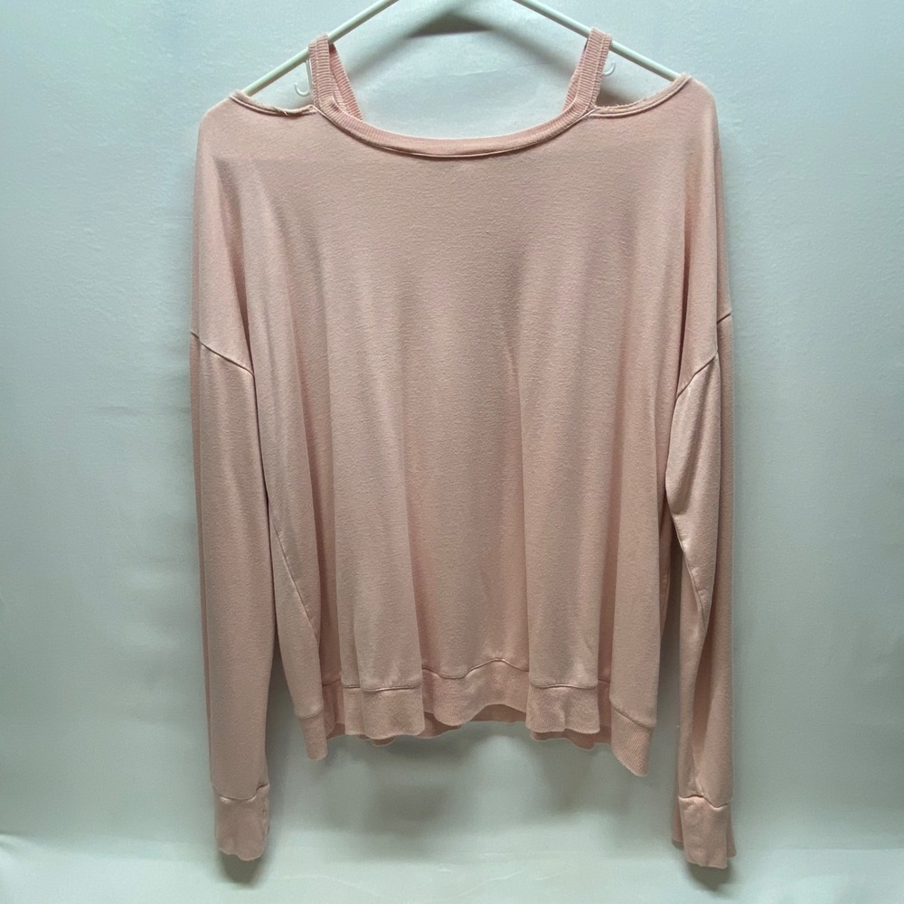 Cupio Activewear Shirt Women's XL Pink Cold Shoulder Drapy Fit Crewneck Top GUC